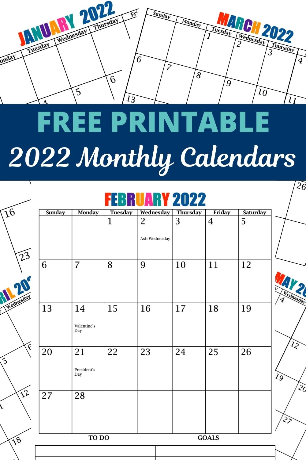 FREE 2022 printable monthly calendars