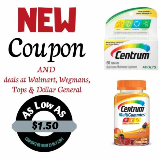 New $4.00 Centrum Vitamins printable coupon + deals as low as $1.50!!