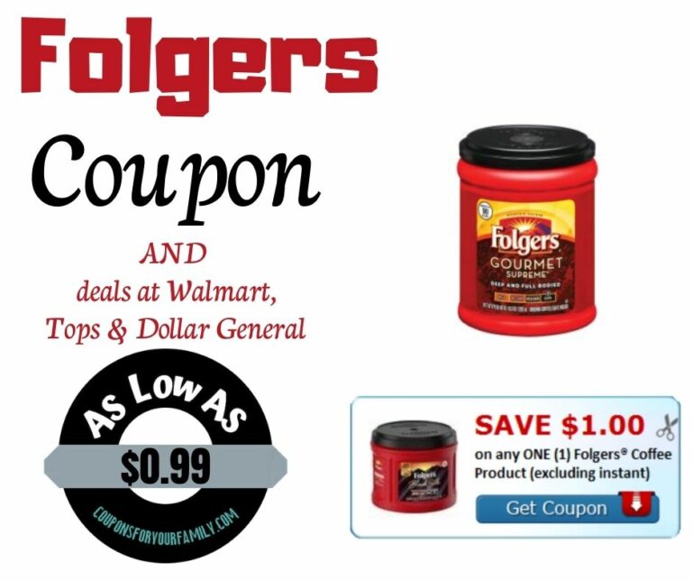 Printable Folgers Coffee Coupon + deals as low as 0.99