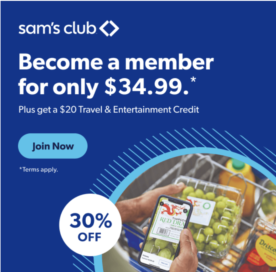 Join Sam's Club Membership for 34.99 & get a FREE 20 Credit = 14.99