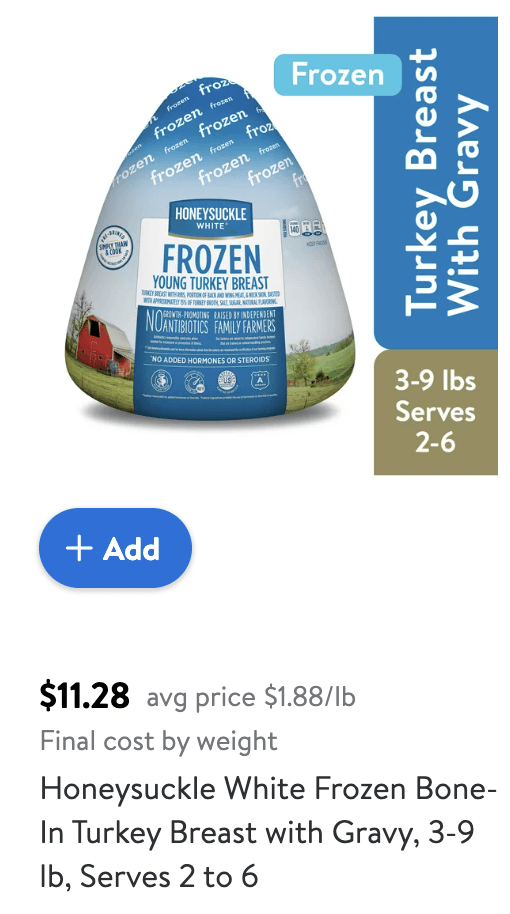 Walmart Honeysuckle White Turkey Breast 10_31_22