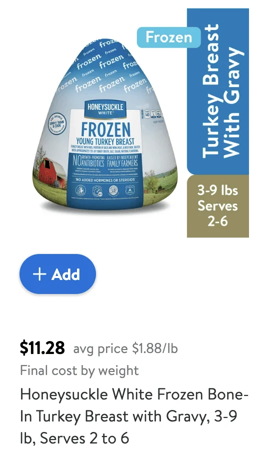 Walmart Honeysuckle White Turkey Breast 10_31_22