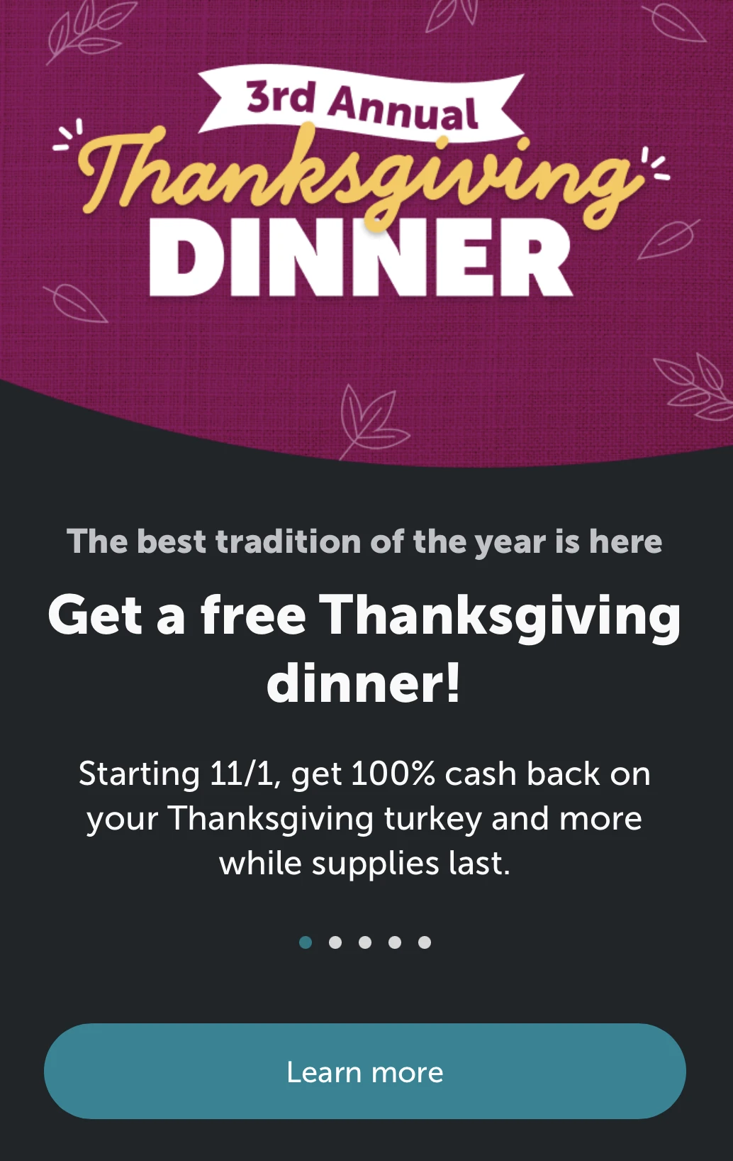 Ibotta Free Thanksgiving Dinner 2022