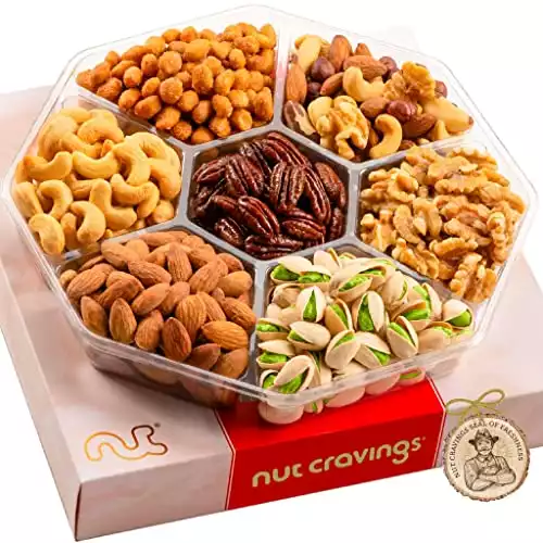 Nut Cravings Gourmet Collection - Holiday Mixed Nuts Gift Basket in Red Gold Box (7 Assortments, 1 LB)