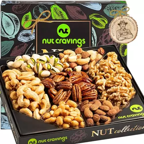 Nut Cravings Gourmet Collection - Holiday Nut Collection Gift Basket in Elegant Box (7 Assortments)