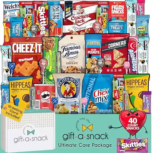 Gift A Snack - Holiday Snack Box Variety Pack Care Package + Greeting Card (40 Count) Xmas Candies Gift Basket