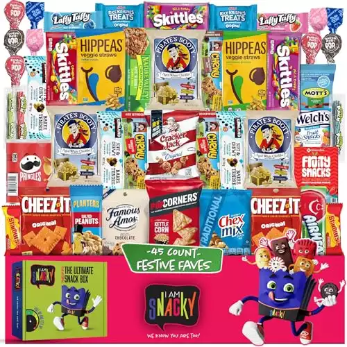 I AM Snacky – Holiday Snack Box Variety Pack Care Package + Greeting Card – (45 Count)