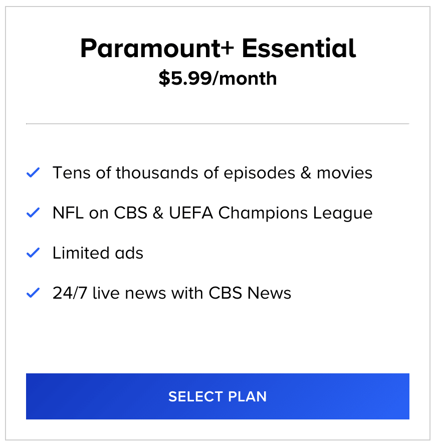 Paramount Plus Essential Plan