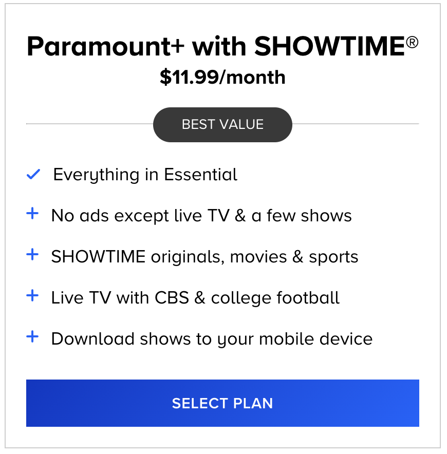 Paramount Plus Showtime Bundle Plan