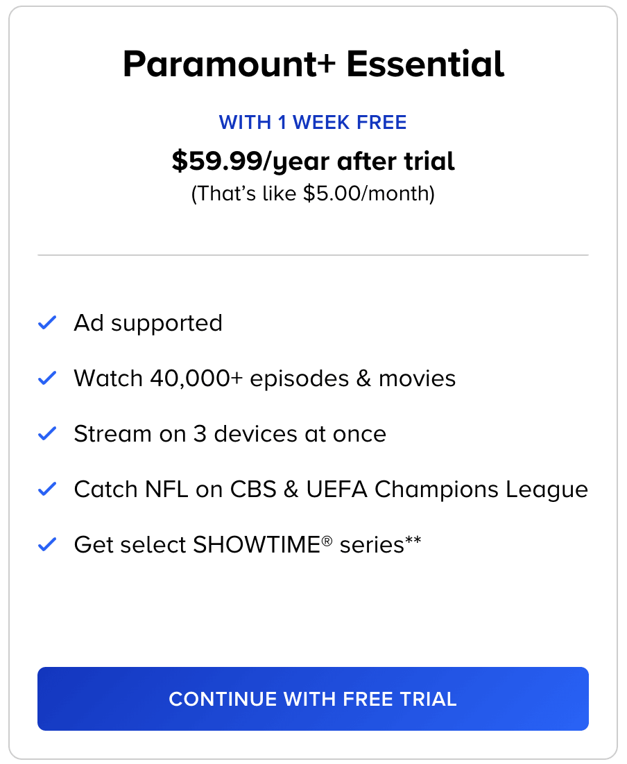 Paramount Plus Yearly Plan