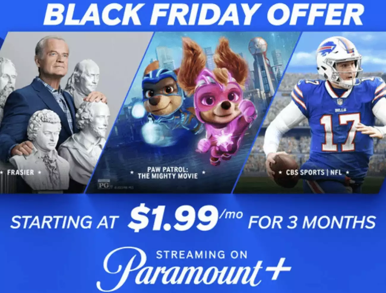 Black Friday/Cyber Monday 2023 Paramount Plus Deal only 1.99 per month!