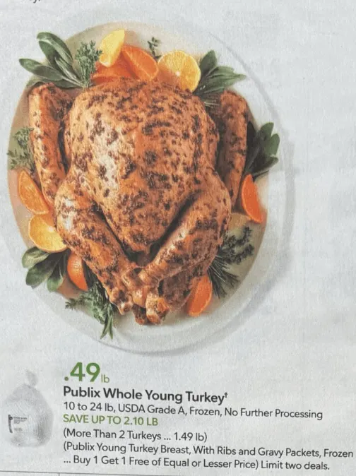 Publix Turkey 2025 $.49lb