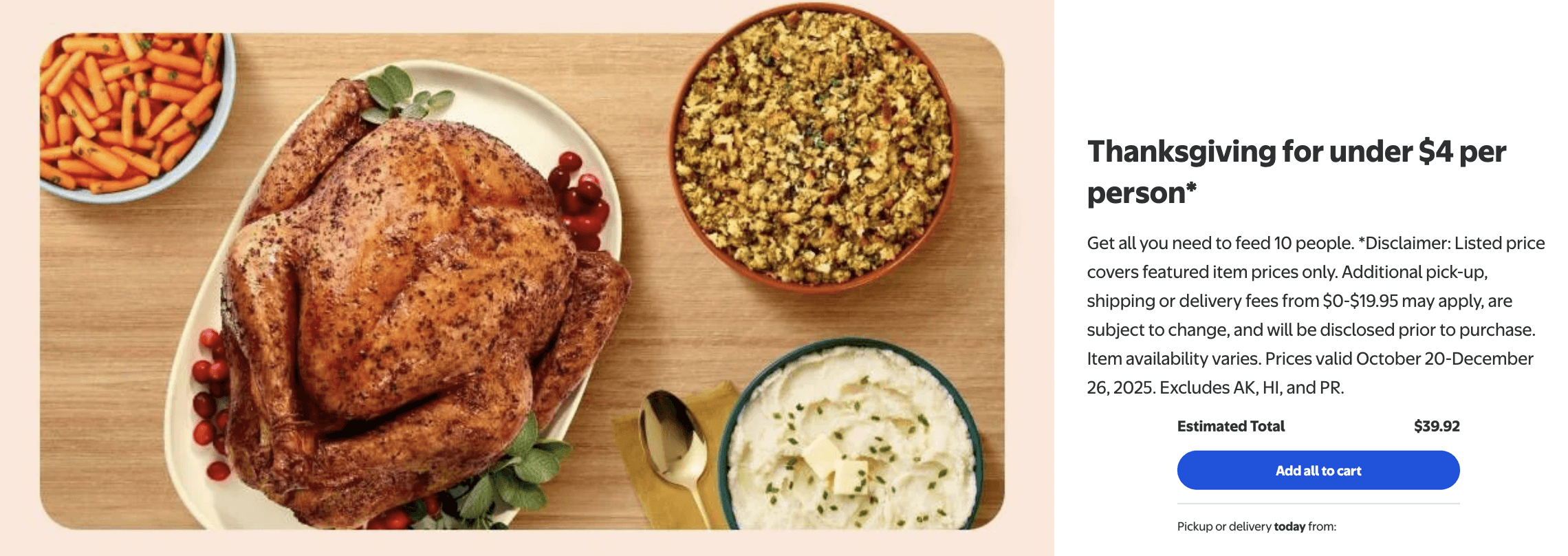 Walmart Thanksgiving 2025 for under $4 per person