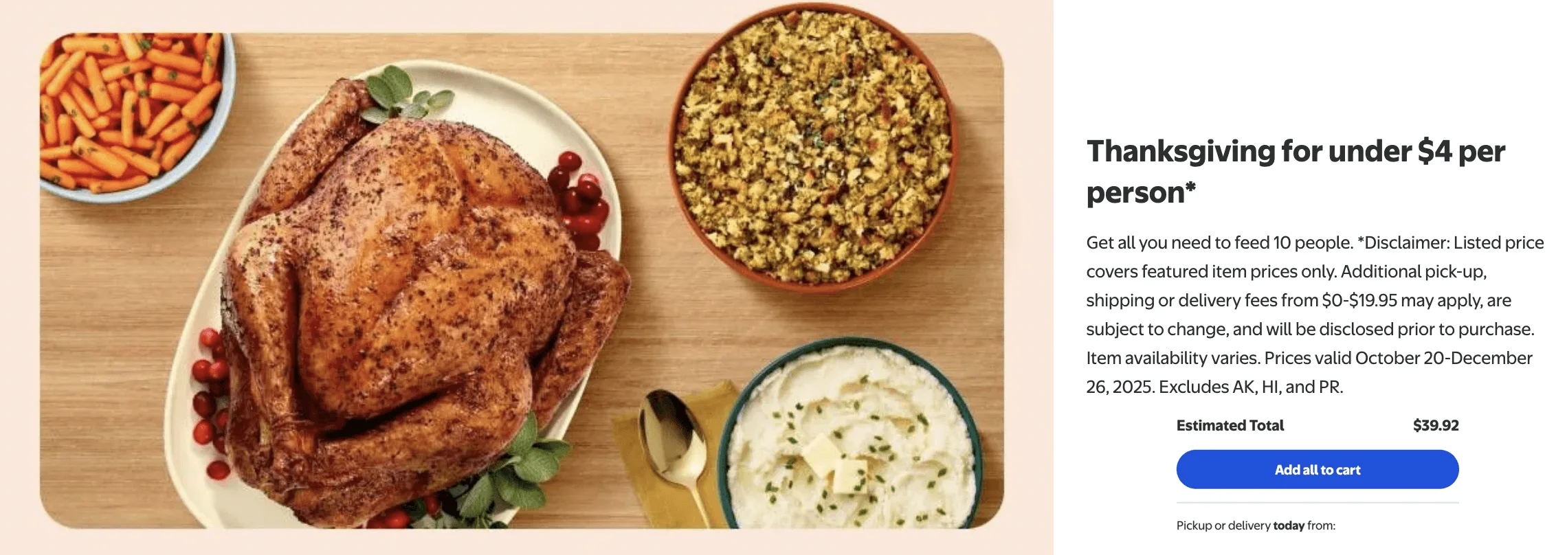 Walmart Thanksgiving 2025 for under $4 per person