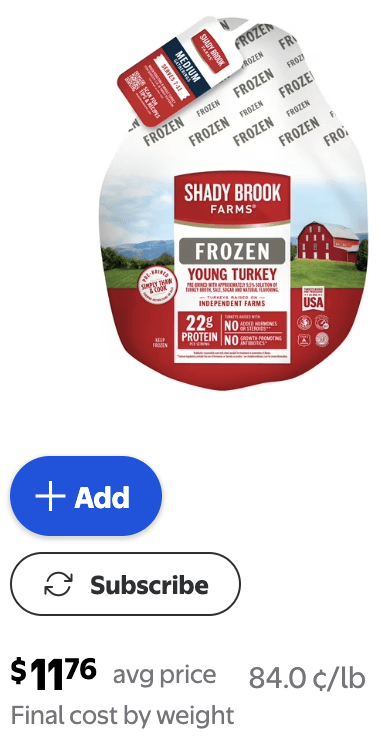 Walmart Turkey Shady Brook $.84