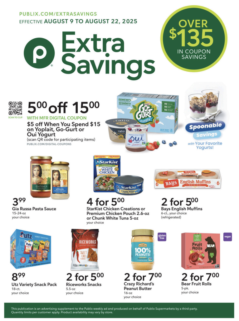 Publix Extra Savings Ad 8_9_25 pg 1