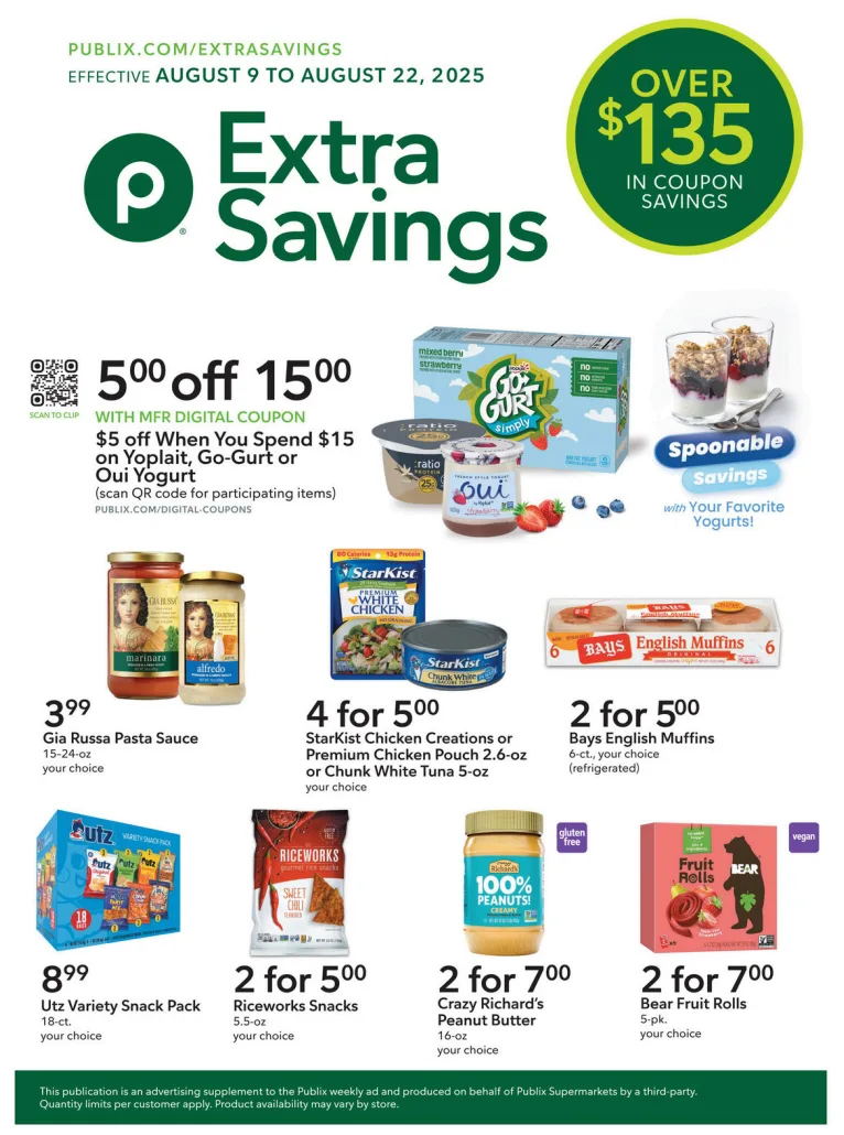 Publix Extra Savings Ad 8_9_25 pg 1