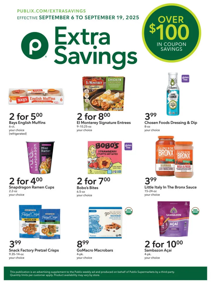 Publix Extra Savings Ad 9_6_25 pg 1